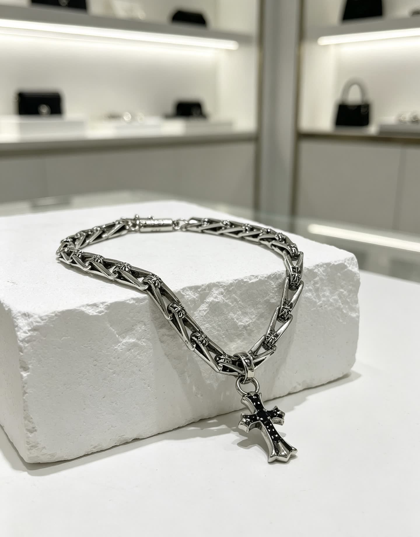 Chrome Hearts Silver Cross Charm Bracelet